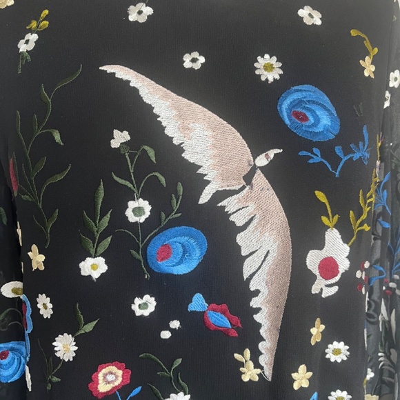 ALICE OLIVIA Eleonora Poet Flare Embroidered Birds Floral Cocktail Tunic Dress S - Picture 9 of 16